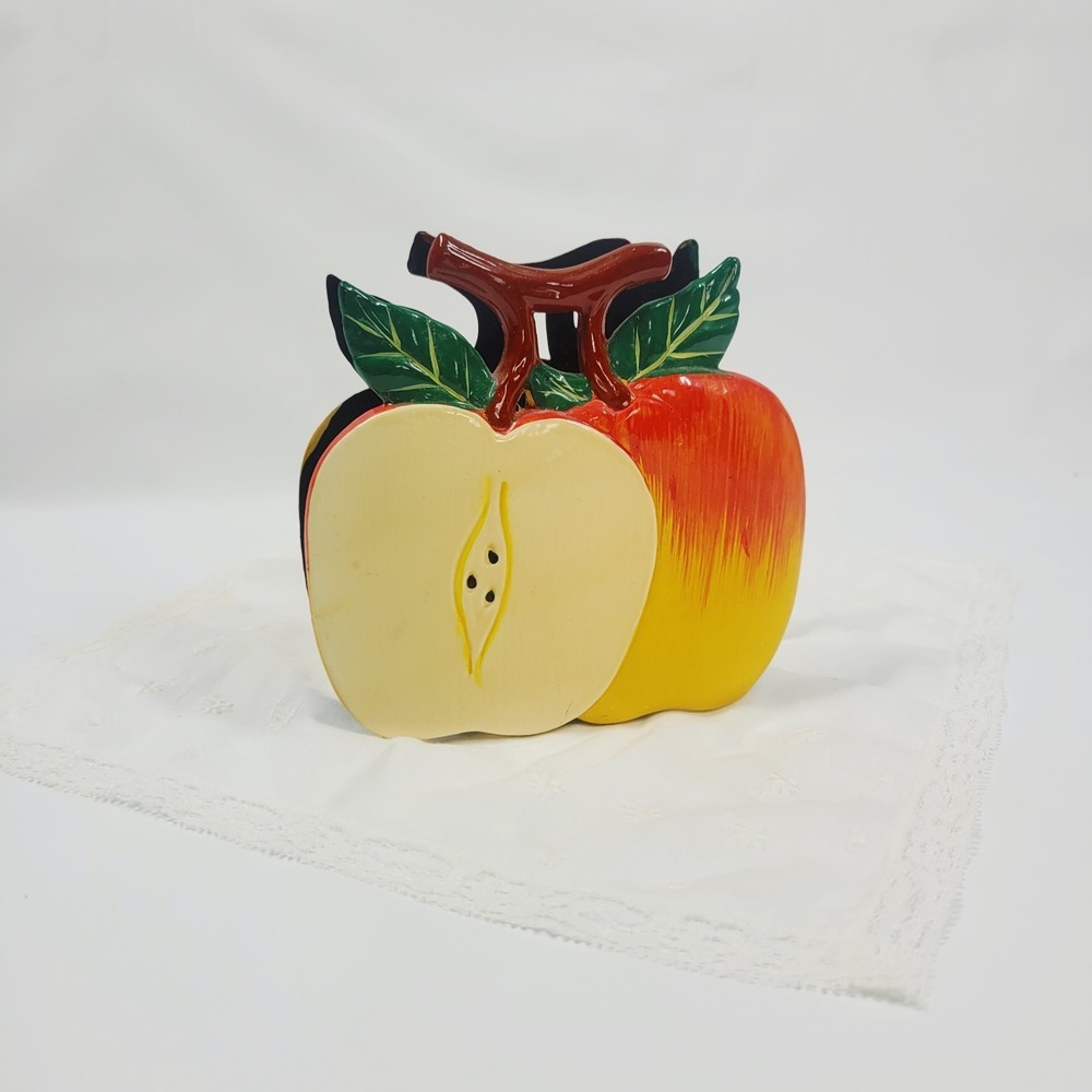 VTG Wood Apple Napkin Holder Lacquer Hand Painted Country‎ Kitchen Cottagecore